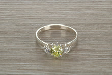 Load image into Gallery viewer, Sterling Silver Peridot C Z Trilogy Ring