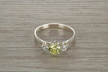 Load image into Gallery viewer, Sterling Silver Peridot C Z Trilogy Ring