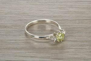 Sterling Silver Peridot C Z Trilogy Ring
