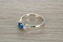 Load image into Gallery viewer, Sterling Silver Sapphire Blue C Z Trilogy Ring