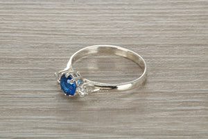 Sterling Silver Sapphire Blue C Z Trilogy Ring