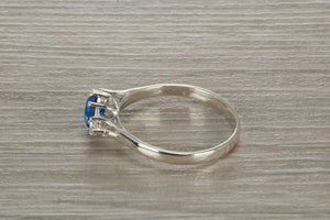 Sterling Silver Sapphire Blue C Z Trilogy Ring