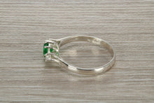 Load image into Gallery viewer, Sterling Silver Emerald Green C Z Trilogy Ring