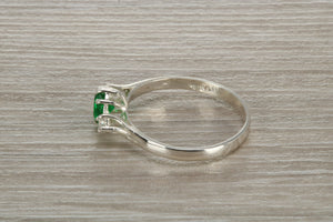 Sterling Silver Emerald Green C Z Trilogy Ring
