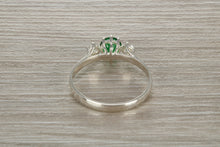 Load image into Gallery viewer, Sterling Silver Emerald Green C Z Trilogy Ring