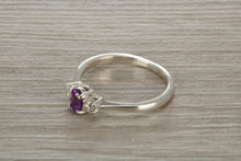 Load image into Gallery viewer, Sterling Silver Amethyst C Z Trilogy Ring
