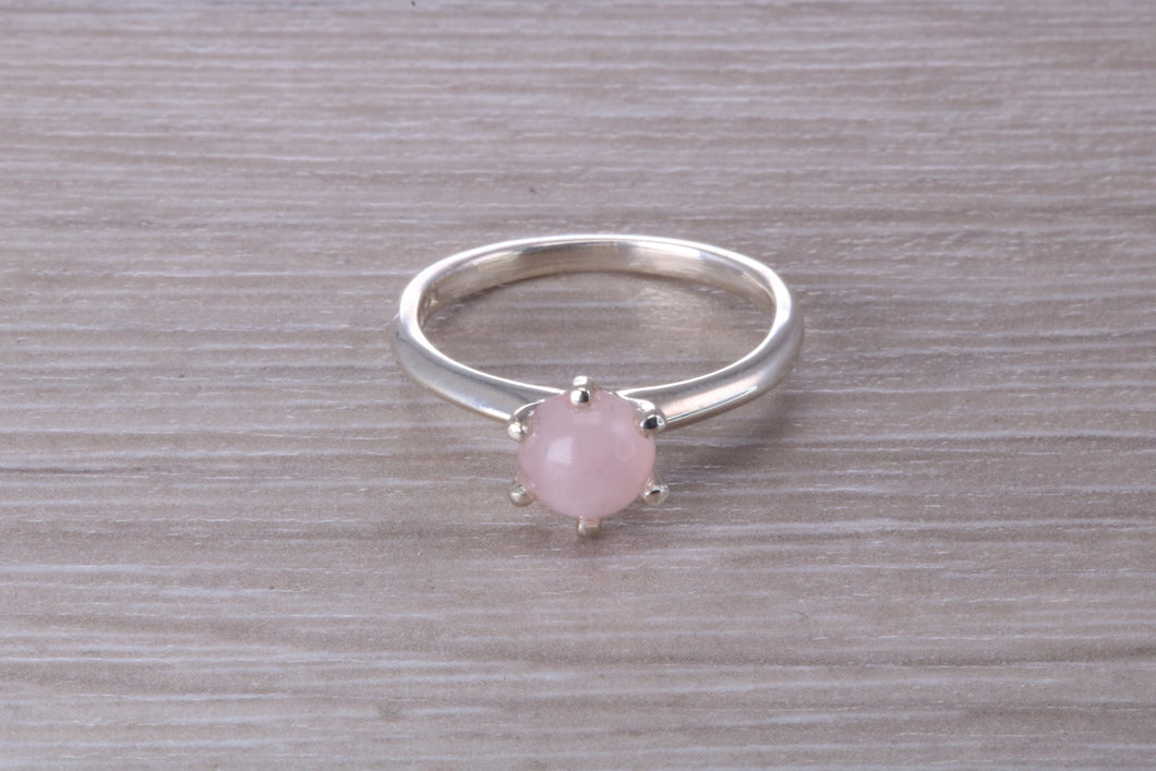 Cabochon cut Pink Rose Quartz Solitaire