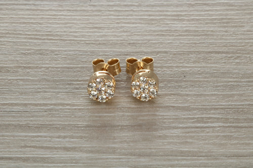 Diamond Cluster set Yellow Gold Stud Earrings