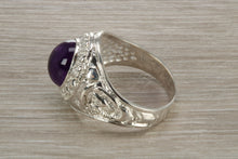 Load image into Gallery viewer, Gents Sterling Silver Amethyst set College Ring