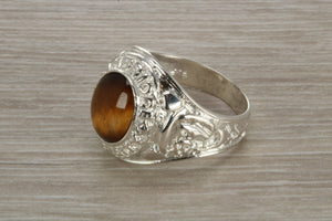 Gents Sterling Silver Tigers Eye set College Ring