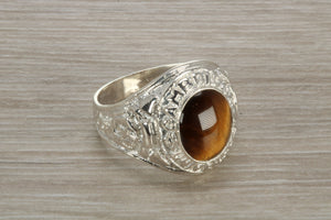 Gents Sterling Silver Tigers Eye set College Ring