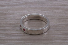 Load image into Gallery viewer, Three Natural Ruby Silver Band, Flat Profile Chunky Ring