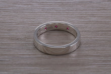 Load image into Gallery viewer, Three Natural Ruby Silver Band, Flat Profile Chunky Ring