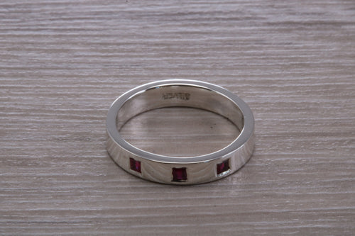 Flat Profile Chunky Ring set with Three Square cut Rubies