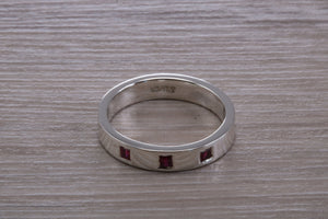 Flat Profile Chunky Ring set with Three Square cut Rubies