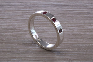 Flat Profile Chunky Ring set with Three Square cut Rubies