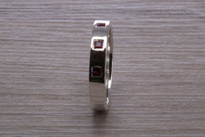 Flat Profile Chunky Ring set with Three Square cut Rubies
