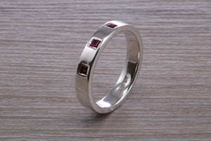 Flat Profile Chunky Ring set with Three Square cut Rubies