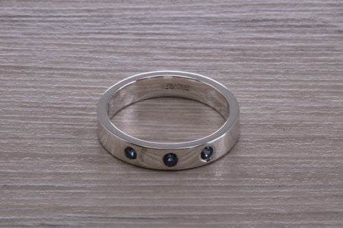 Three Round cut Blue Sapphire set Chunky Band
