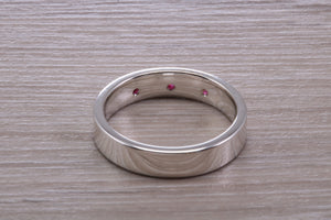 Three Natural Rubies set Silver Band