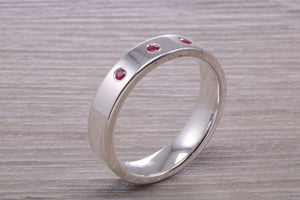 Three Natural Rubies set Silver Band