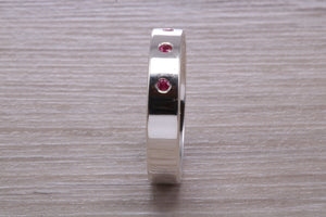 Three Natural Rubies set Silver Band