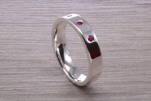 Three Natural Rubies set Silver Band
