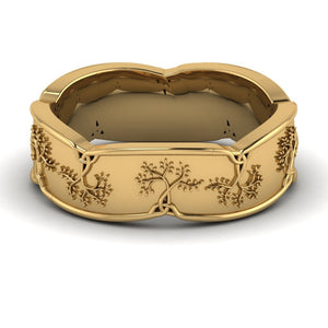 Tree of Life Band, 7 mm Wide, Available in White or Yellow Gold