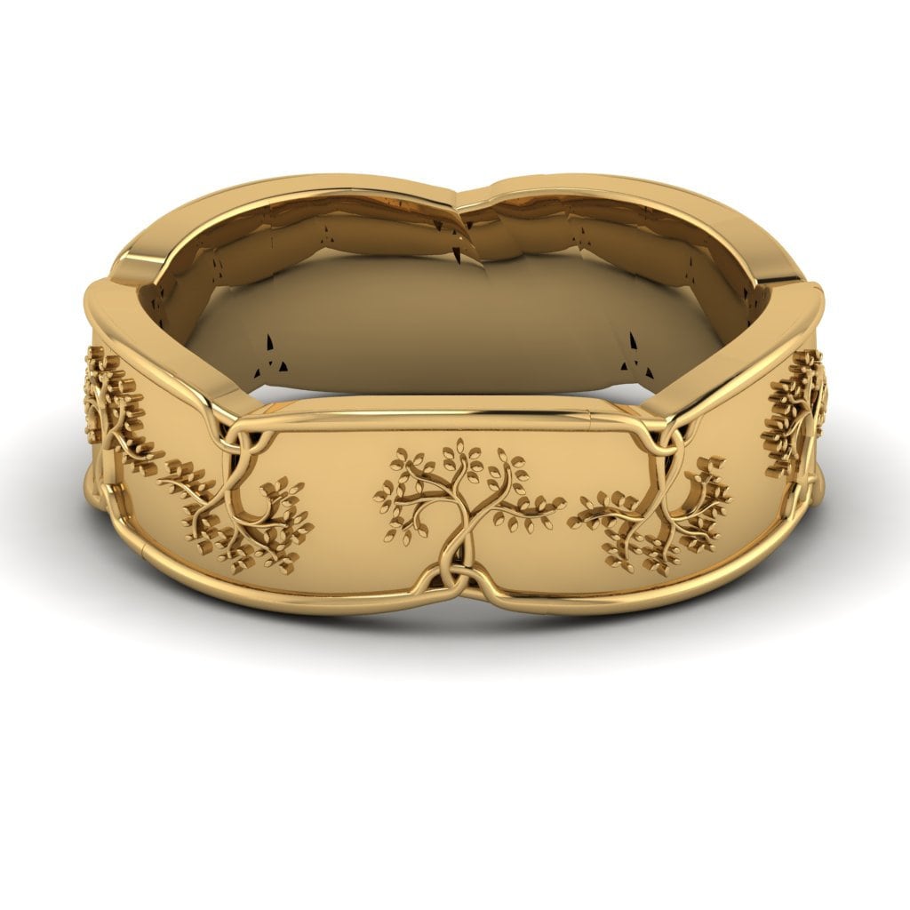 Tree of Life Band, 7 mm Wide, Available in White or Yellow Gold