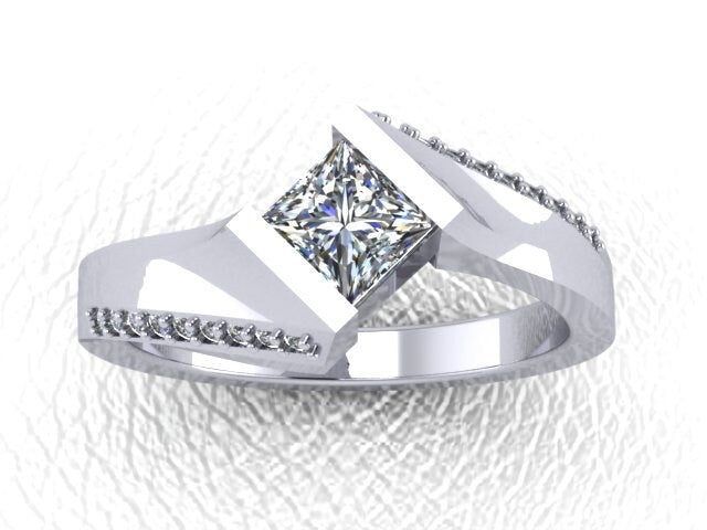 Half carat Princess cut Diamond set Engagement Ring, Available in Platinum or Yellow Gold