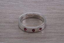 Load image into Gallery viewer, Three Natural Ruby Silver Band, Flat Profile Chunky Ring