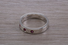 Load image into Gallery viewer, Three Natural Ruby Silver Band, Flat Profile Chunky Ring