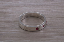 Load image into Gallery viewer, Three Natural Ruby Silver Band, Flat Profile Chunky Ring