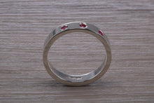 Load image into Gallery viewer, Three Natural Ruby Silver Band, Flat Profile Chunky Ring