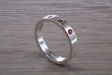 Load image into Gallery viewer, Three Natural Ruby Silver Band, Flat Profile Chunky Ring