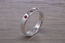 Load image into Gallery viewer, Three Natural Ruby Silver Band, Flat Profile Chunky Ring