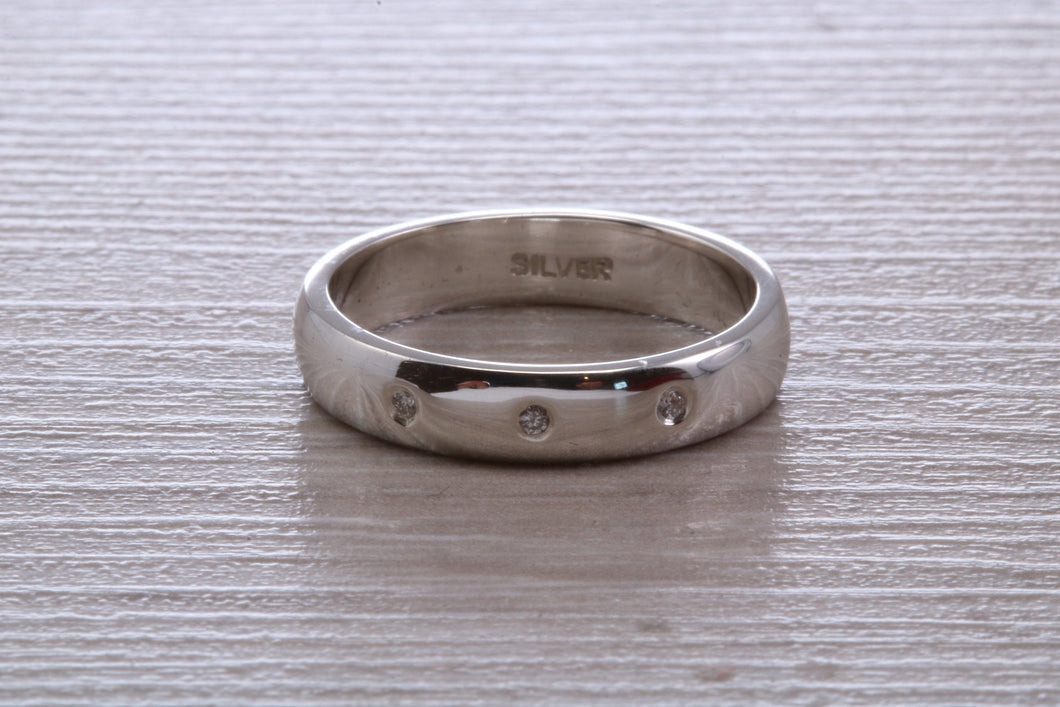 Diamond set Chunky Silver Band