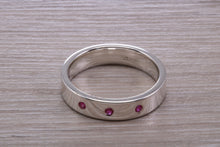 Load image into Gallery viewer, Three Natural Rubies set Silver Band