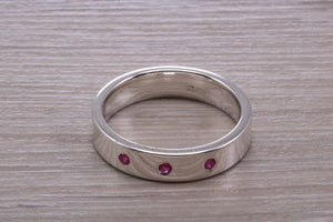 Three Natural Rubies set Silver Band