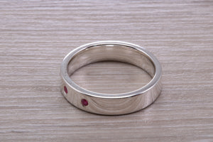 Three Natural Rubies set Silver Band