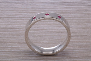 Three Natural Rubies set Silver Band