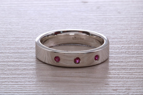 Three Natural Rubies set Silver Band