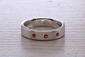 Three Natural Rubies set Silver Band