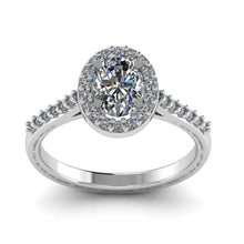Load image into Gallery viewer, Oval cut Certified Natural Diamond Halo set Platinum or Gold Ring