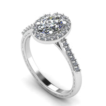 Load image into Gallery viewer, Oval cut Certified Natural Diamond Halo set Platinum or Gold Ring