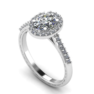 Oval cut Certified Natural Diamond Halo set Platinum or Gold Ring