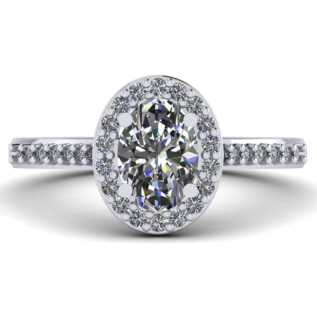 Oval cut Certified Natural Diamond Halo set Platinum or Gold Ring