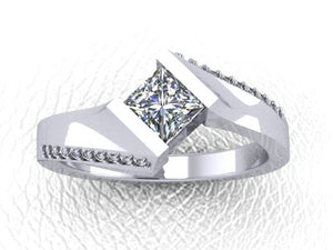Half carat Princess cut Diamond set Engagement Ring, Available in Platinum or Yellow Gold