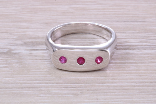 Three Natural Rubies set in Sterling Silver Ring