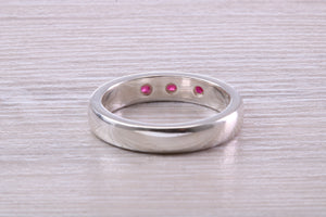 Three Natural Ruby set Silver Band
